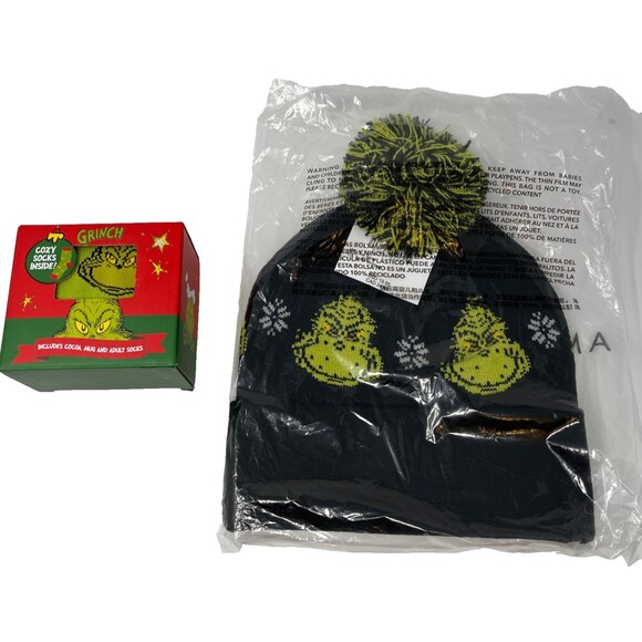 The Grinch Christmas Ten Acre Gifts Adult Green Socks & American Eagle AE Beanie - Picture 1 of 9